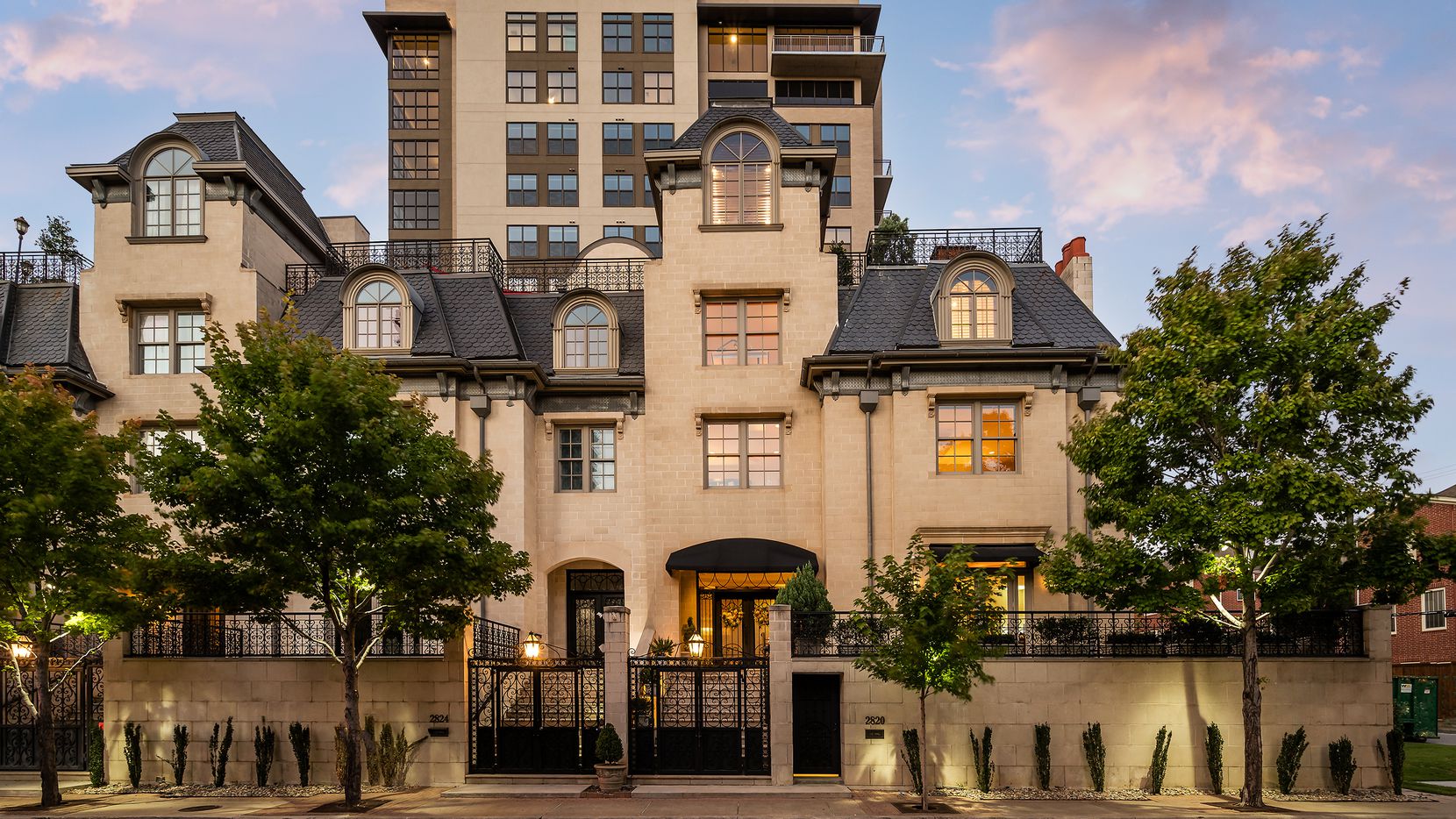 This Uptown Dallas townhouse is four stories tall with an elevator and a home theater